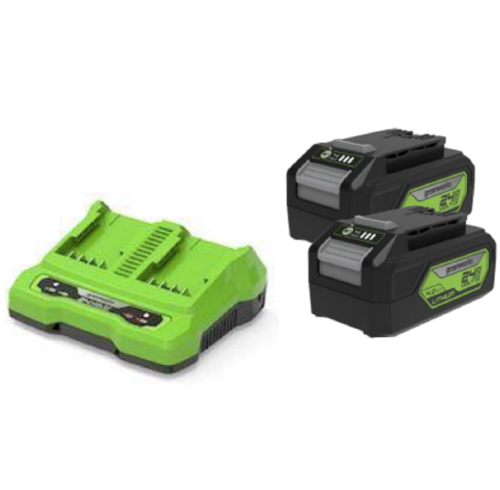 GreenWorks GSK24B4X - Zestaw startowy - ładowarka 24 V + 2 akumulatory 4 Ah