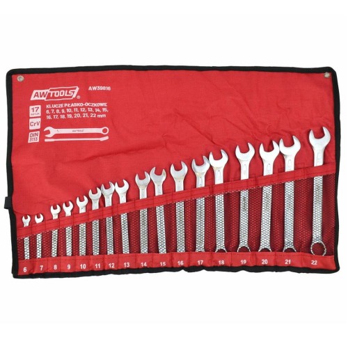 AWTOOLS AW39816 - Zestaw kluczy płasko-oczkowych 6 -22 mm - 17 szt