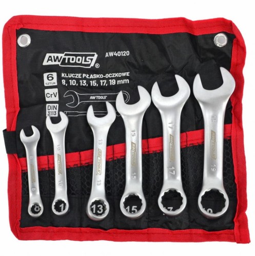AWTOOLS AW40120 - Zestaw krótkich kluczy płasko-oczkowych 8-19 mm - 6 szt