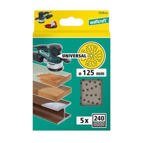 Wolfcraft  - Wielootworowe krążki ścierne do szlifierek mimośrodowych na rzep 125 mm - 5 szt