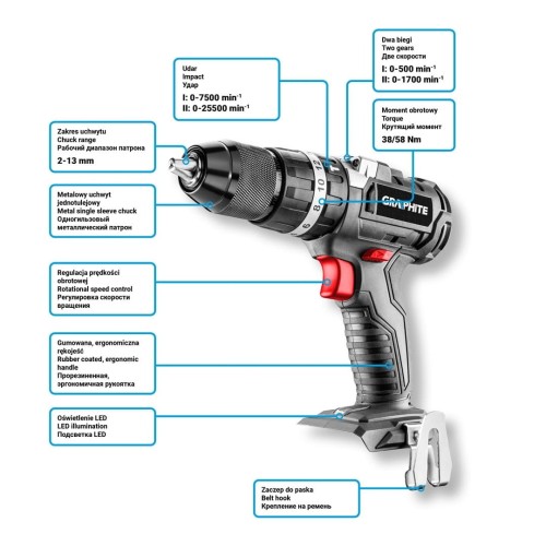 Graphite 58G020-SET2 - Akumulatorowa wiertarko-wkrętarka z udarem