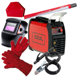 IDEAL PRAKTIK 205 DIGITAL - Spawarka + przyłbica samościemniająca + rękawice spawalnicze + kątownik magnetyczny + Elektrody rutylowe - łatwospawalne