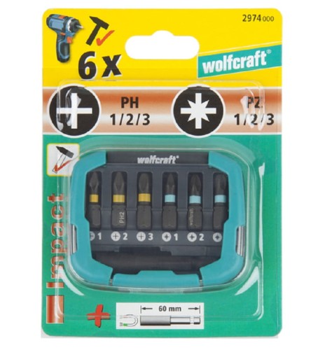 Wolfcraft WF2974000 - Zestaw bitów udarowych PH i PZ + uchwyt magnetyczny