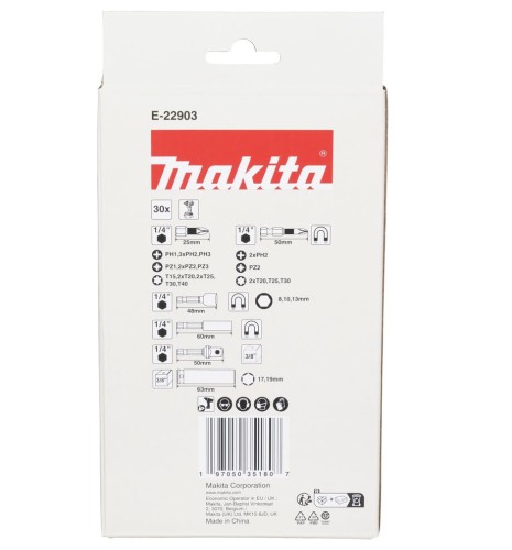 Makita E-22903 - Zestaw końcówek wkrętakowych z uchwytem Impact Black - 30 sztuk