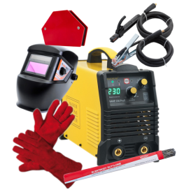 Magnum SNAKE 230 PRO - Spawarka inwertorowa + przyłbica samosciemniajaca + rękawice spawalnicze + kątownik magnetyczny + Elektrody rutylowe - łatwospawalne