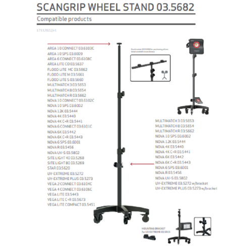 SCANGRIP WHEEL STAND - Mobilny statyw teleskopowy do lamp 0.9-1.9 m na 5 kółkach