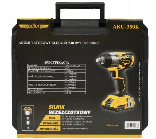 ADLER AKU-350K - Akumulatorowy klucz udarowy 1/2"