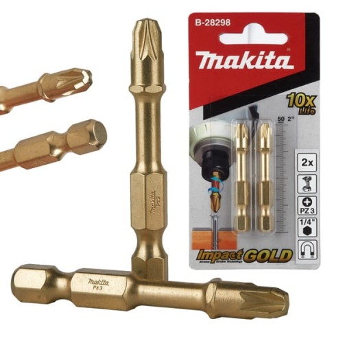 Makita B-28298 - Bity zestaw 2 sztuk PZ3 x 50mm magnetyczne końcówki wkrętakowe