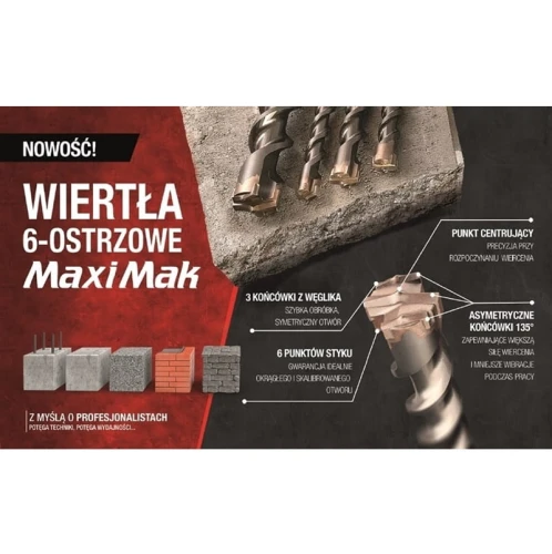 Makita B-30433 - Wiertło do drewna SDS MAX 45x1160x13000mm MAXI MAK 6-OSTRZOWE
