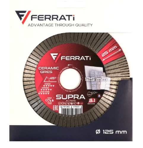 Ferrati SUPRA - Diamentowa tarcza tnąca i szlifująca do ceramiki i kamienia 125x22.23 mm