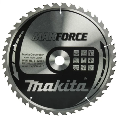Makita B-32281- Tarcza tnąca do drewna 355x30x40z MAKFORCE