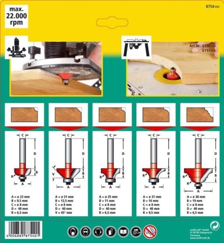 Wolfcraft WF8754000-Zestaw frezów profilowych 5 szt