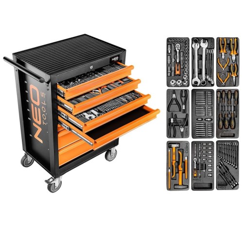Neo Tools 84-222-9 - Szafka warsztatowa - 7 szuflad z osprzętem - 129 elementów