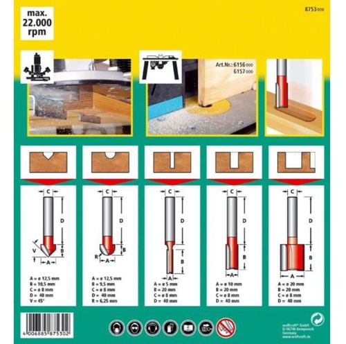 Wolfcraft WF8753000- Zestaw frezów do rowków Wolfcraft 5 szt.