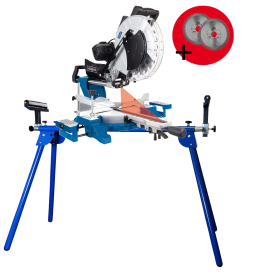 Scheppach HM140L - Piła ukośna z posuwem z dodatkową tarczą + Scheppach UMF1600 - Stół roboczy do pilarek ukosowych