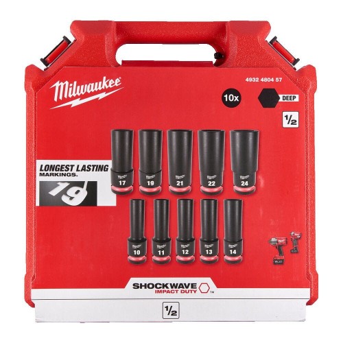 MILWAUKEE 4932480457 - Zestaw nasadek udarowych długich 1/2'' 10 el.