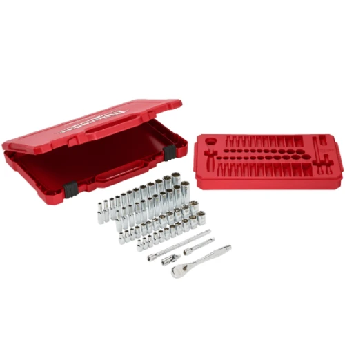 Milwaukee 1/4 50 pc Drive Ratchet.+ Socket Set SAE + Metric - Zestaw nasadek calowych-metrycznych 1/4" z grzechotką - zestaw 50 szt.