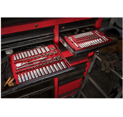 Milwaukee 1/4 50 pc Drive Ratchet.+ Socket Set SAE + Metric - Zestaw nasadek calowych-metrycznych 1/4" z grzechotką - zestaw 50 szt.