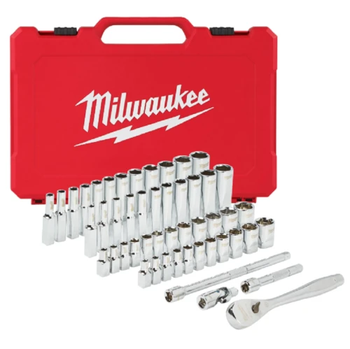 Milwaukee 1/4 50 pc Drive Ratchet.+ Socket Set SAE + Metric - Zestaw nasadek calowych-metrycznych 1/4" z grzechotką - zestaw 50 szt.