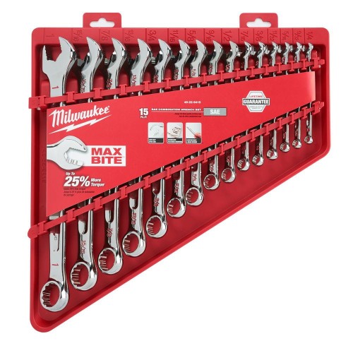 Milwaukee 15 pc Maxbite Ratchet Imperial Combination Spanner Set - 1 pc - Klucze płasko-oczkowe calowe z grzechotką zestaw 15 szt.