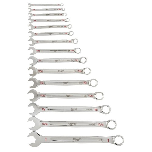 Milwaukee 15 pc Maxbite Ratchet Imperial Combination Spanner Set - 1 pc - Klucze płasko-oczkowe calowe z grzechotką zestaw 15 szt.