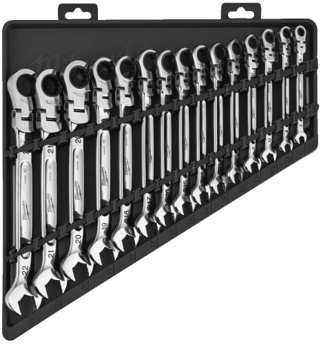 Milwaukee 15pc Maxbite Flex Head Spanner Set - Zestaw 15 szt. kluczy płasko-oczkowych z grzechotką przegubową