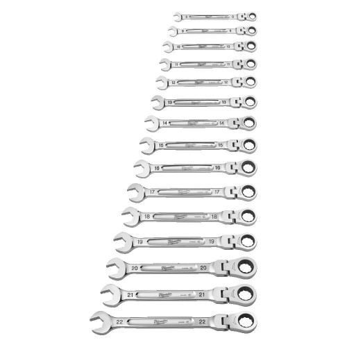 Milwaukee 15pc Maxbite Flex Head Spanner Set - Zestaw 15 szt. kluczy płasko-oczkowych z grzechotką przegubową