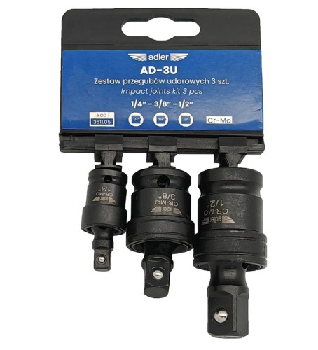 ADLER AD-3U - Przeguby udarowe Cr-Mo 3szt 1/2" 3/8" 1/4"