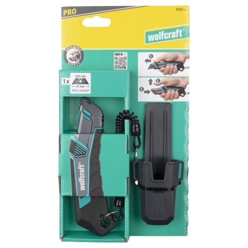 Wolfcraft PRO SAFETY - Nóż z ostrzem trapezowym w futerale