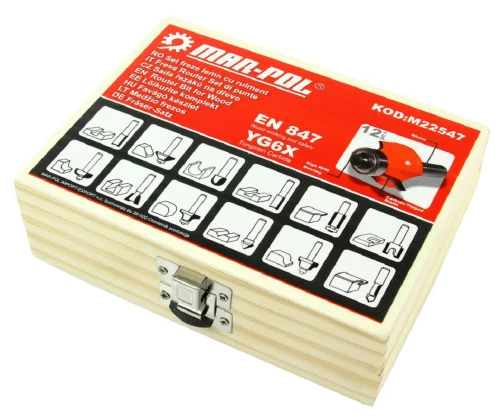 MARPOL M22547 - Zestaw frezów do drewna z łożyskiem - 12 szt