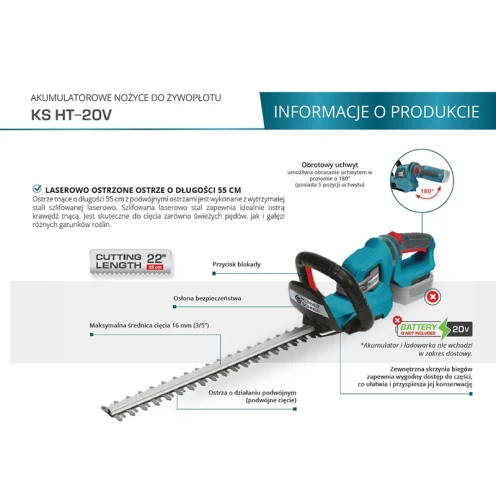  KÖNNER&SÖHNEN KSHT-20V - Nożyce Do żywopłotu