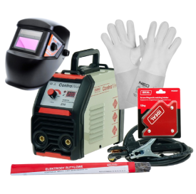 ContraWeld 200 A - Spawarka + przyłbica samosciemniajaca + rękawice spawalnicze + kątownik magnetyczny + Elektrody rutylowe - łatwospawalne 