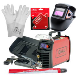 IDEAL TECNO ARC 211 LED - Spawarka + przyłbica samosciemniajaca + rękawice spawalnicze + kątownik magnetyczny + Elektrody rutylowe - łatwospawalne