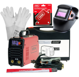 IDEAL PRAKTIK 220 LED SYNERGY - Spawarka + przyłbica samosciemniajaca + rękawice spawalnicze + kątownik magnetyczny + Elektrody rutylowe - łatwospawalne