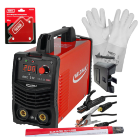 WELDMAN ARC 212 - Spawarka + rękawice spawalnicze + kątownik magnetyczny + Elektrody rutylowe - łatwospawalne