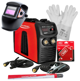 WELDMAN ARC 230 - Spawarka + przyłbica samosciemniajaca + rękawice spawalnicze + kątownik magnetyczny + Elektrody rutylowe - łatwospawalne