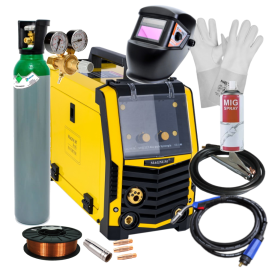 Magnum MIG 217 ALU-PULS SYNERGIA - Spawarka + przyłbica samosciemniajaca + reduktor CO2 AR + drut do stali 0.8 mm 5kg + rekawice spawalnicze + Pełna butla do spawania CO2 8L + Preparat ochrony MIG spray + 3 końcówki prądowe + dysza