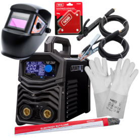 Spartus EasyARC 216P - Inwertorowa spawarka MMA z pulsem + przyłbica samosciemniajaca + rękawice spawalnicze + kątownik magnetyczny + Elektrody rutylowe - łatwospawalne 1 kg