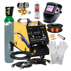 MAGNUM MIG 230/2 Alu Synergia - Spawarka + przyłbica samosciemniajaca + reduktor CO2 AR + drut do stali 0.8 mm 5kg + rekawice spawalnicze + Pełna butla do spawania CO2 8L + Preparat ochrony MIG spray + 3 końcówki prądowe + dysza