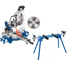 Scheppach HM305SL - Piła ukośna z posuwem 305 MM + Scheppach UMF1600 - Stół roboczy