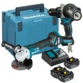 Makita DLX2544TJ - Zestaw combo - Akumulatorowa wiertarko-wkrętarka DDF492 18 V + akumulatorowa szlifierka kątowa DGA513 18 V