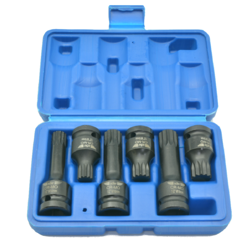 Adler AD-06S - Zestaw nasadek udarowych SPLINE Cr-Mo krótkie + długie 1/2" - 6 szt