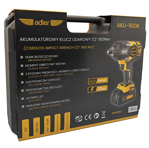 Adler AKU-900K - Akumulatorowy klucz udarowy 1/2"