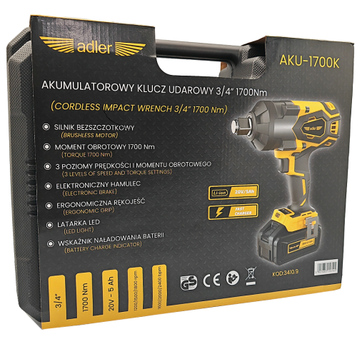 Adler AKU-1700K - Akumulatorowy klucz udarowy 3/4"