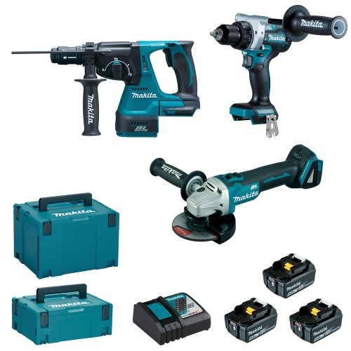 Makita DLX3202TJ - Zestaw combo DGA506 + DDF492 + DHR243