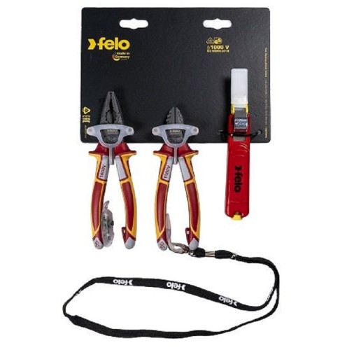 Felo FL58095095 - Zestaw 2 szczypiec VDE i nożyk do izolacji + detektor napięcia oraz smycz