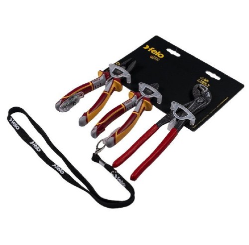 Felo FL58094095 - Zestaw 2 szczypiec VDE i szczypce do rur 250mm + detektor napięcia oraz smycz