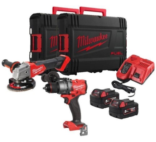Milwaukee M18 FPP2E3-502X - Zestaw combo Wiertarko-wkrętarka udarowa M18 FPD3 + szlifierka kątowa 125 mm M18 FSAG125X