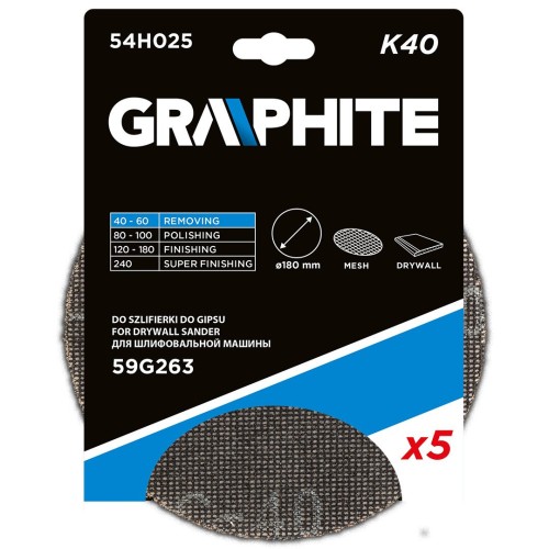 Graphite 54H025 - Zestaw siatek ściernych 180 MM K40 do szlifierki 59G263