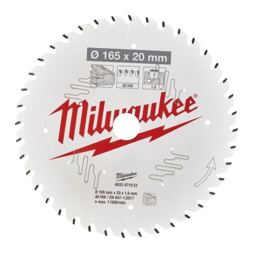 Milwaukee 4932471932 - Tarcza pilarska do drewna czyste cięcie 165x20 mm / 40 zębów